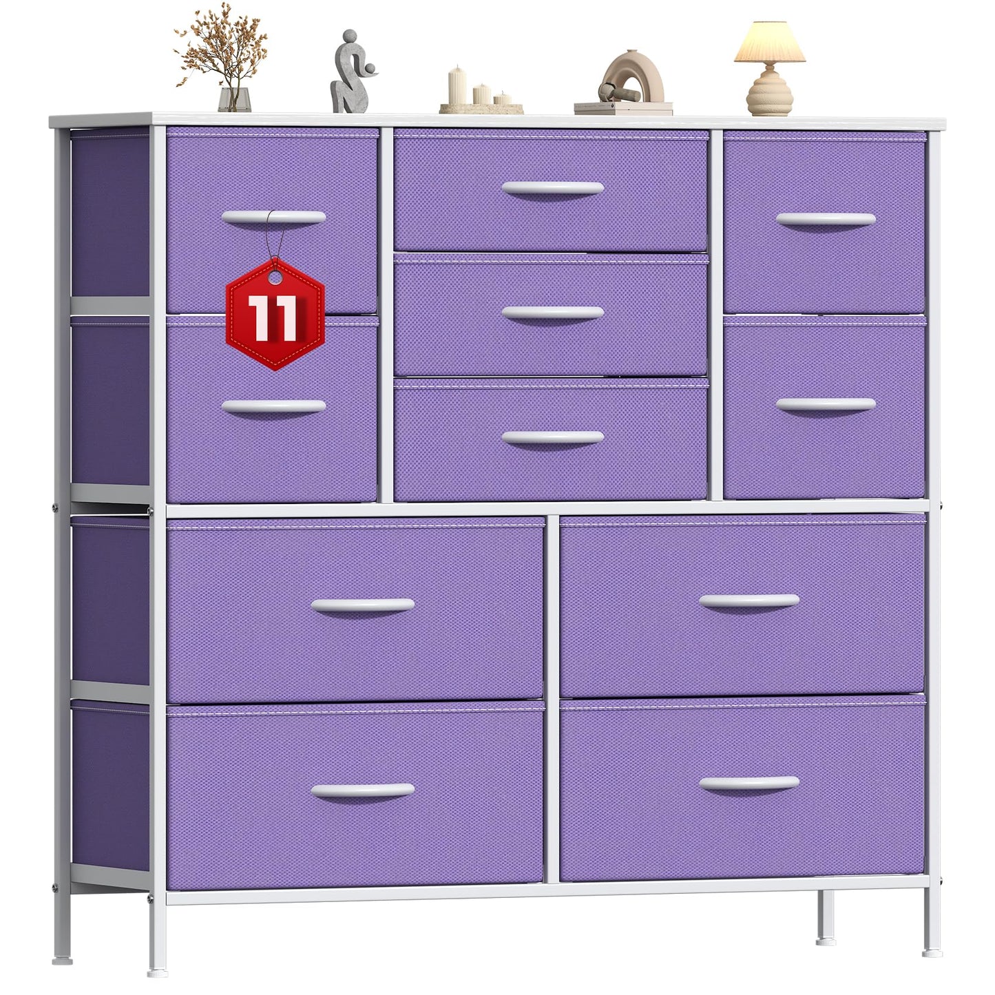 GoaHi Chest of Drawers, Large Dressers with Metal Frame and MDF Wooden Top Board, Adjustable Feet, Anti-Tip Safety
