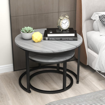 DUMEE Round Coffee Table, Set of 2 Nesting Table Side Table, for Living Room/Bedroom/Balcony Grey, Dia 60/40cm