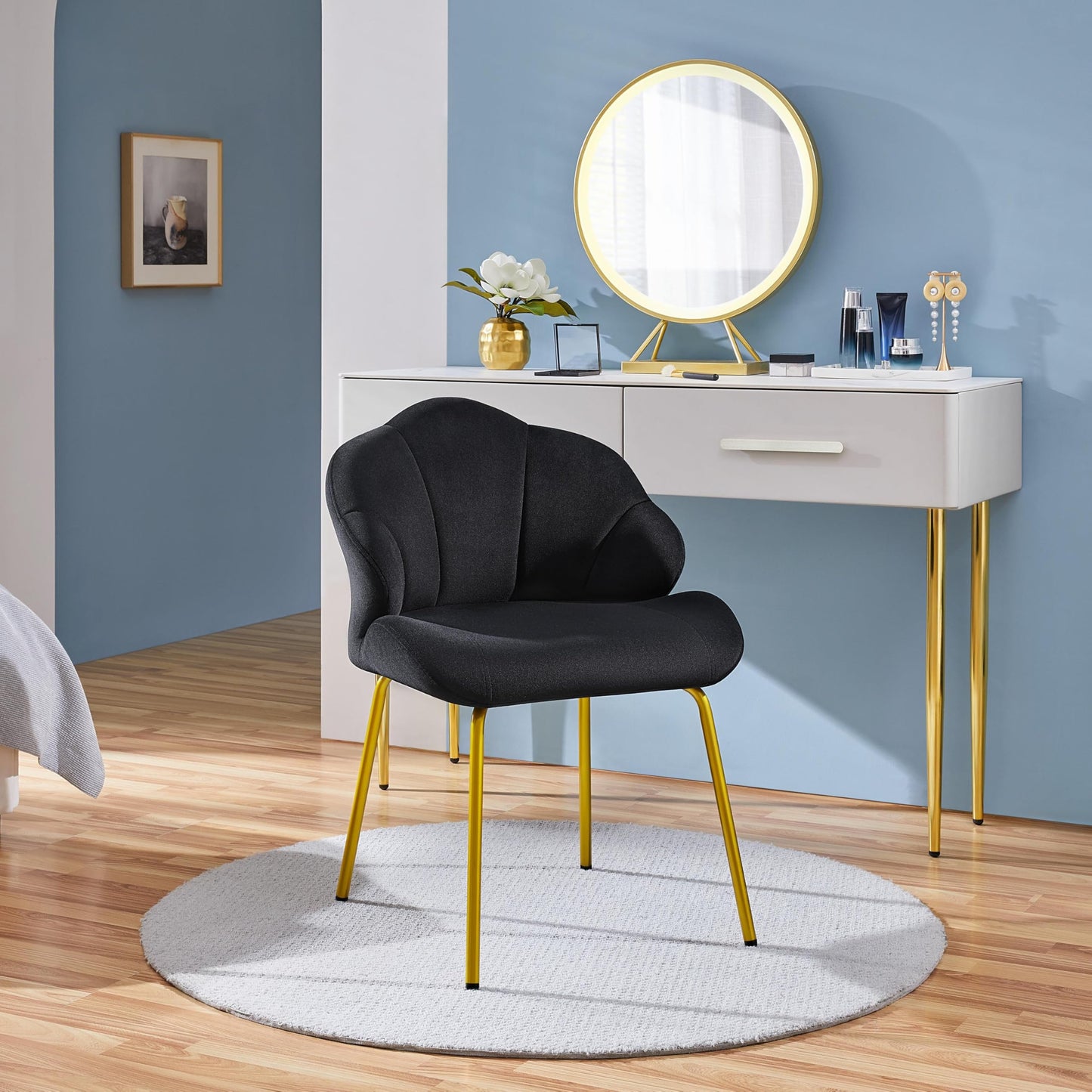 Yaheetech Velvet Armchair Accent Chair w/Shell Shaped Backrest, Black