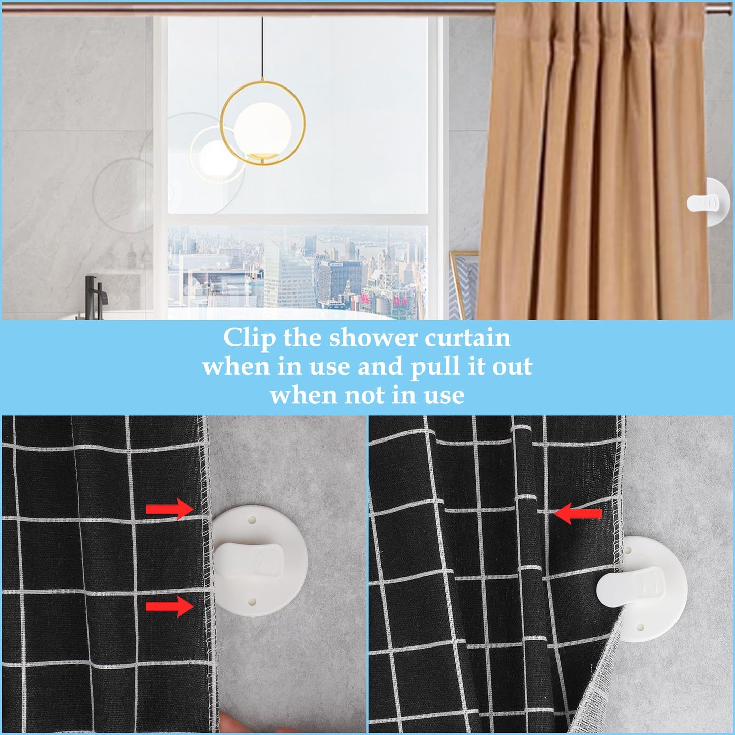 Oruola 6pcs Shower Curtain Clips,Shower Curtain Weights Clip,5.5 Cm Self Adhesive Round Showers Clip for Inside Hanging