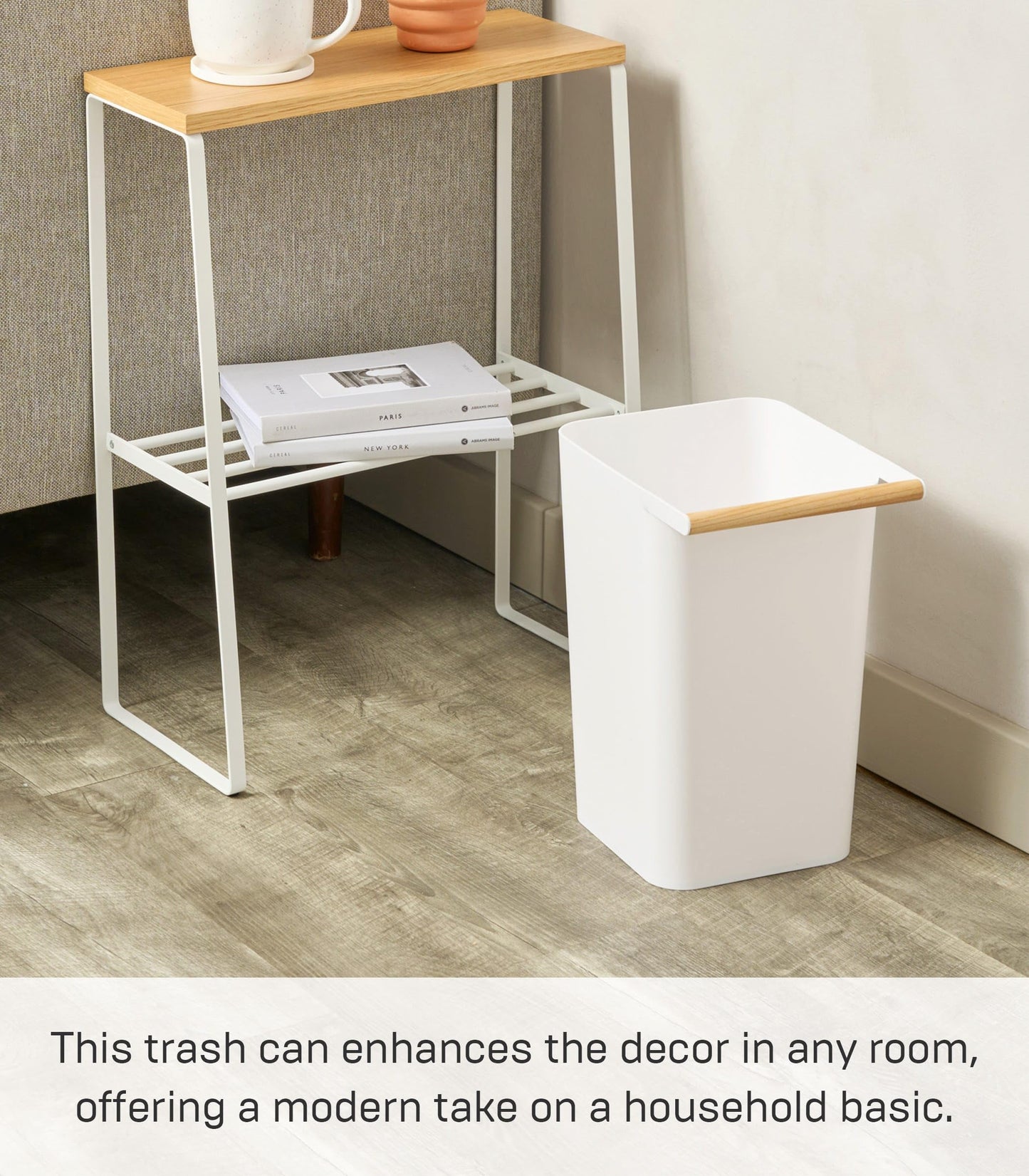 YAMAZAKI 3132 COMO Trash Can, white, Wood/Polypropylene, Minimalist, 24 x 19.5 x 32 cm