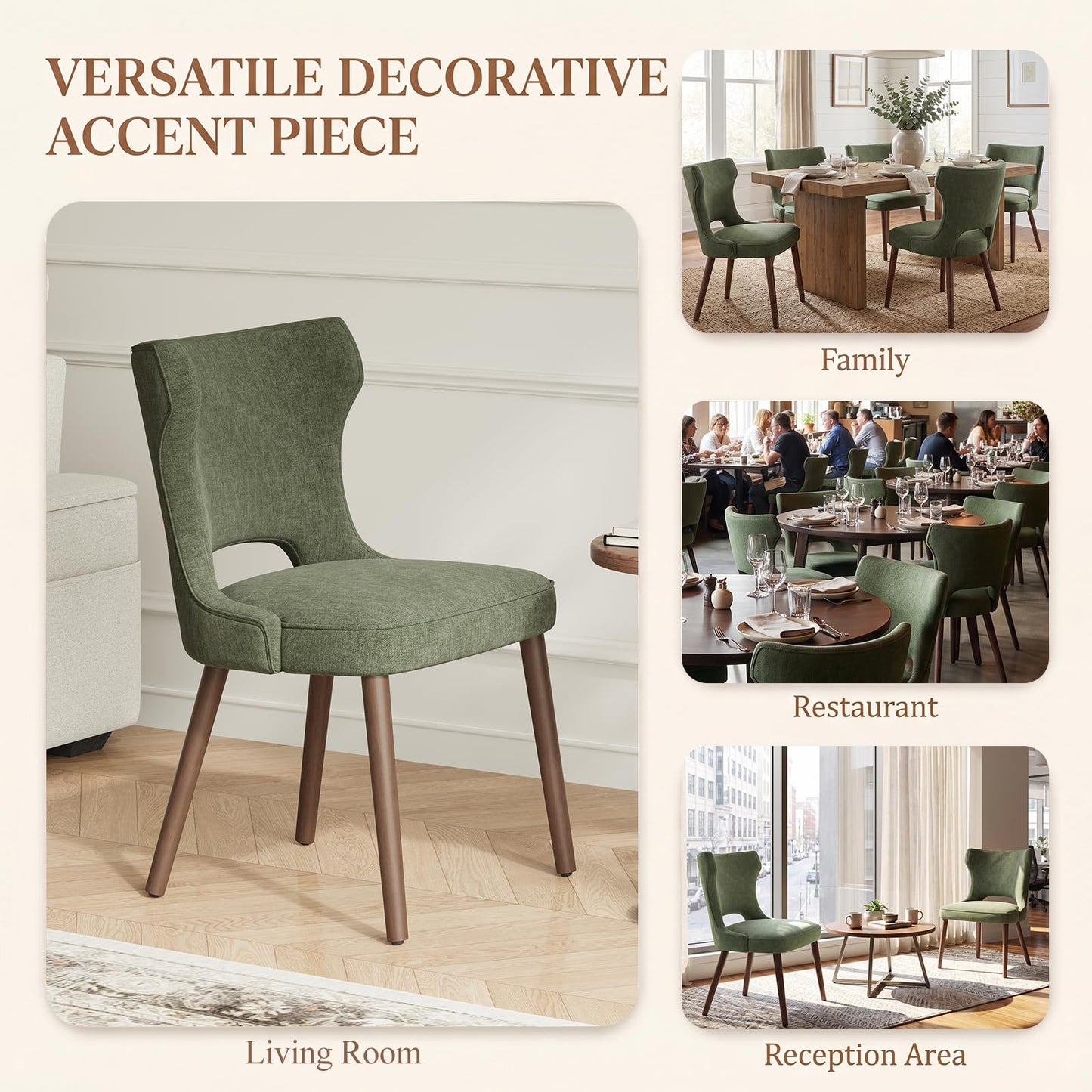 MALOL Upholstered Dining Chairs Set of 2, Dining Room Chairs with Hollow Backrest, High Back Kitchen Chairs with Solid Wood Legs, Thick Seat Cushion