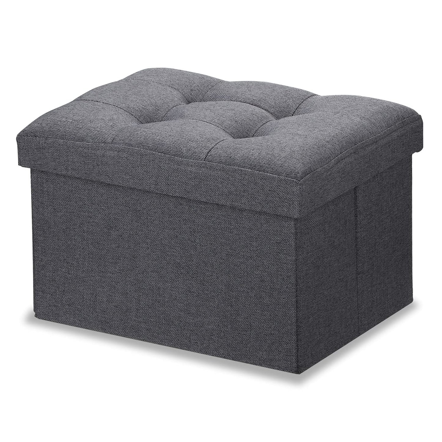 LINMAGCO Ottoman Storage Ottoman with Storage Small Foot Rest Stool Under Desk Stool Short Folding Footrest Linen Cloth Dark Gray 41X30X30CM