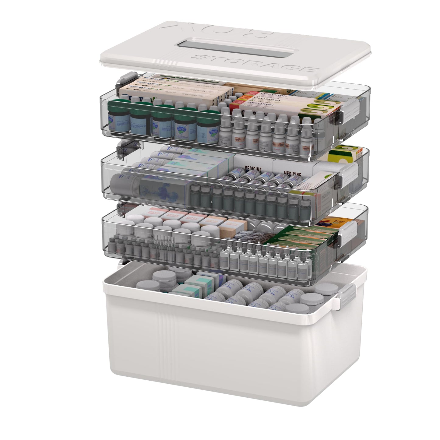 Citylife 4-Layer Medicine Storage Box, Medication Storage Box with Handle, Household Medical Organiser Portable Emergency First Aid Container for