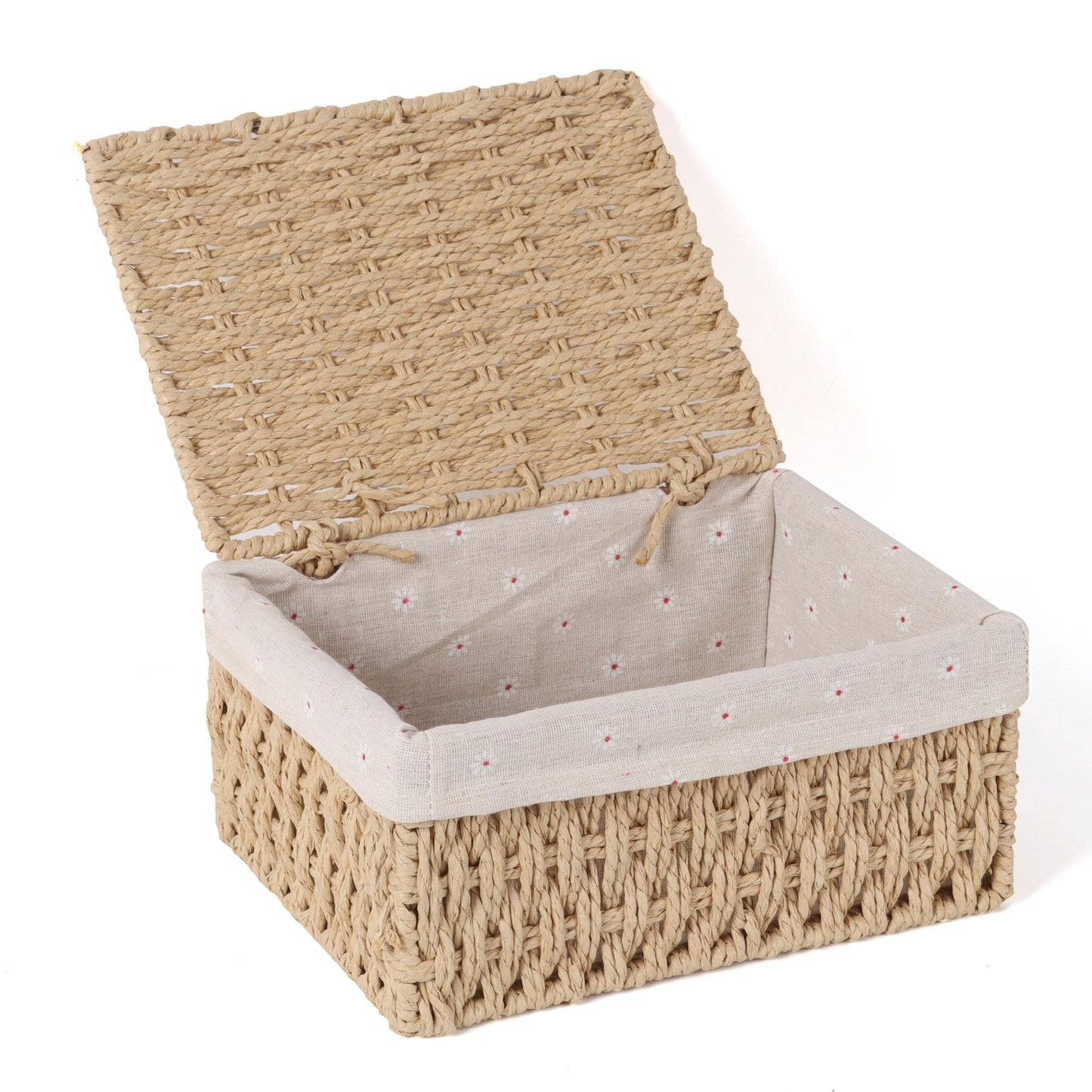 FEILANDUO Wicker Shelf Baskets Bin with Lid, Handwoven Paper Rope Baskets for Organizing, Rectangular Basket for Storage