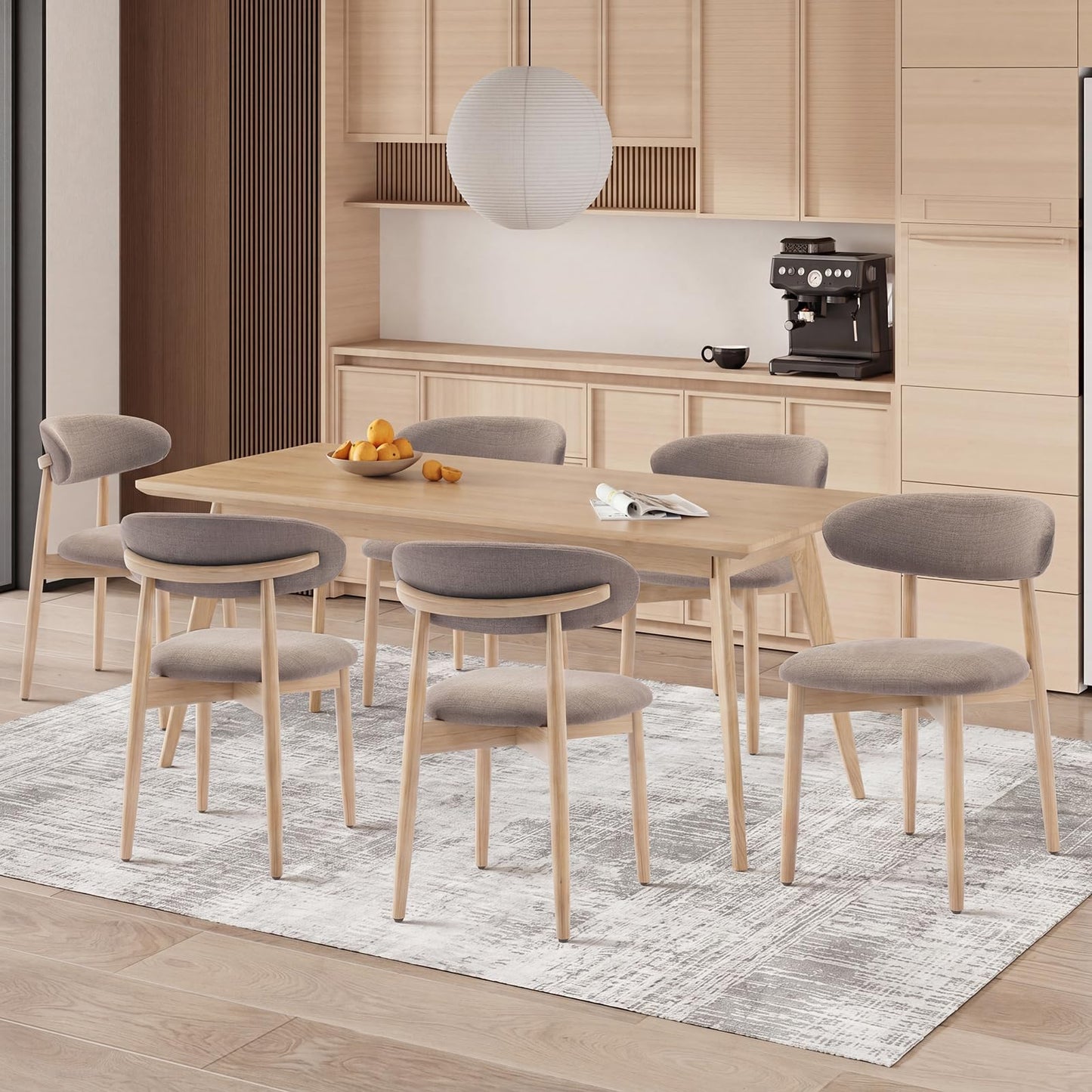 COLAMY Modern Dining Chairs Set with Wooden Legs – Upholstered Fabric Dining Room Chairs with Curved Backrest, Soft Cushion Seat