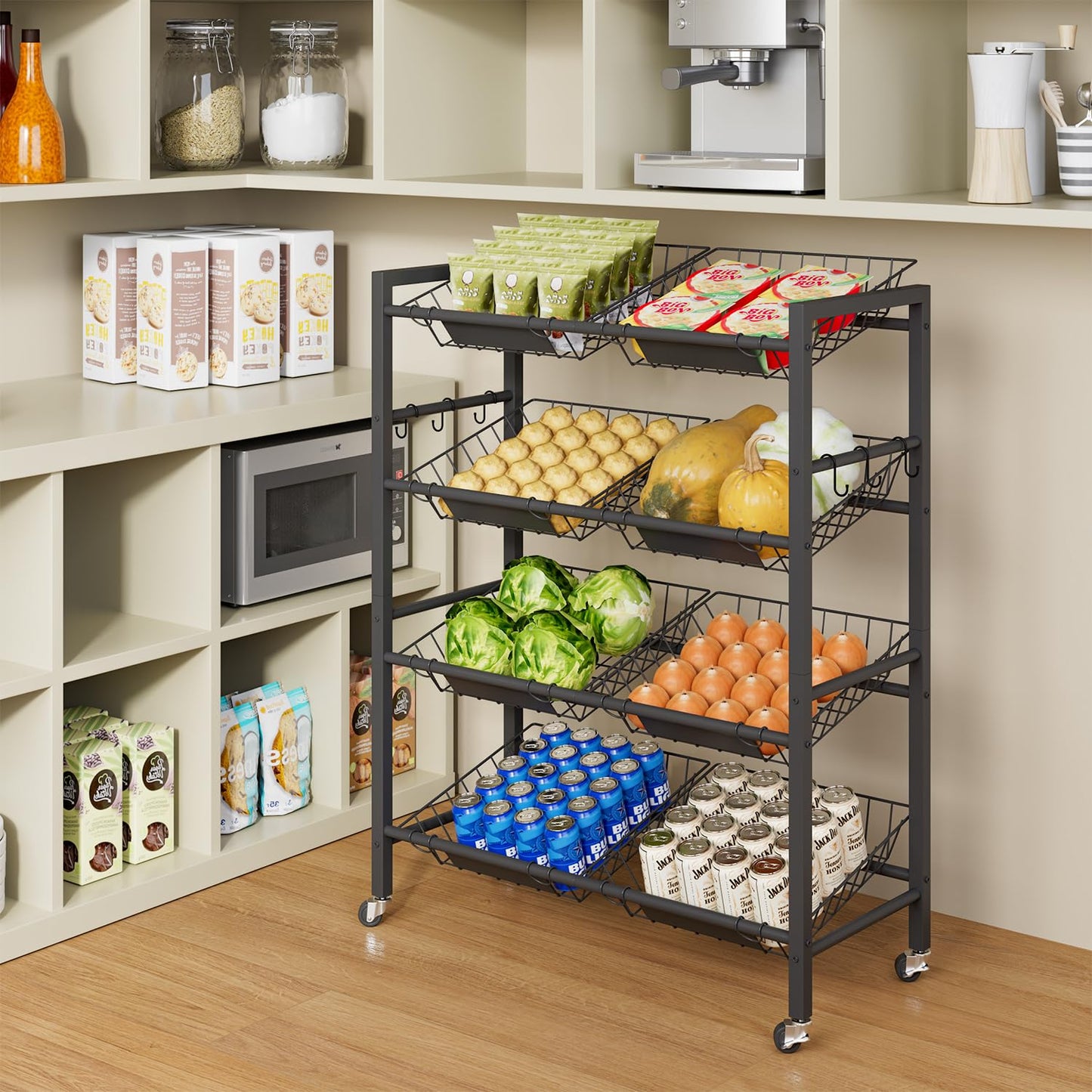 IBUYKE Kitchen Fruit Vegetable Storage Cart,Utility Cart,Black,TLJ025B