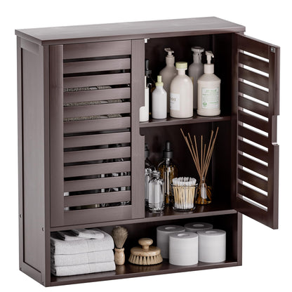 SMIBUY Bathroom Cabinet Wall Mounted, Bamboo Over-The-Toilet Storage Organizer, Space Saver Medicine Cabinet with 2 Door and Adjustable Shelves
