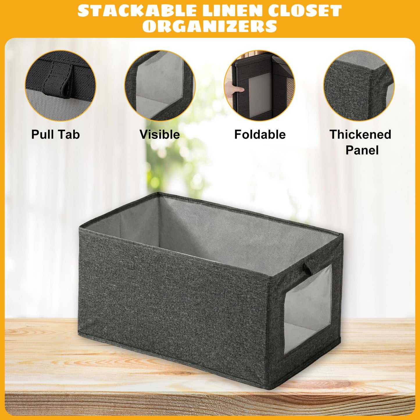 Wardrobe Storage Organiser Foldable - 6Pcs Drawer Organiser Clothes Fabric Storage Boxes Bin with Clear Window Shelf Stackable Clothing Storage Box