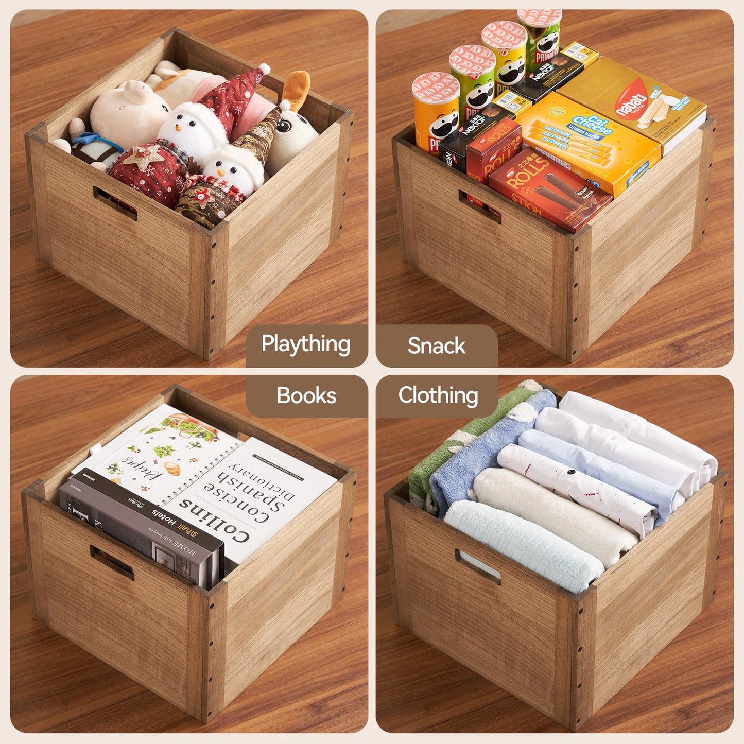 KIRIGEN Stackable Wooden Storage Cube Shelf with Handles, Brown