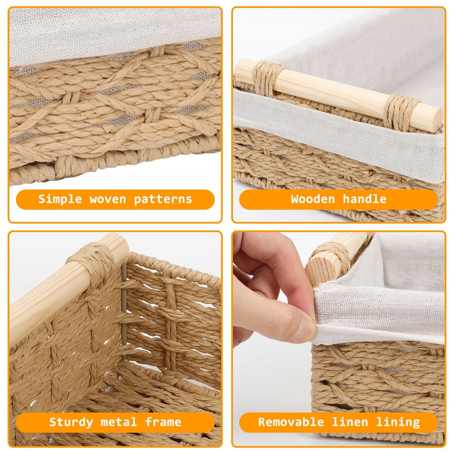 2 Pack Storage Baskets, Storage baskets for Shelves, Storage Box Organiser, Wicker Hamper Basket, Woven Storage Baskets, Bathroom Storage Organiser