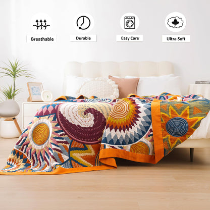 VANJOROY Double-sided Bohemian Sofa Large Throw Blanket for 2 or 3 Seater Settees, 100% Pure Organic Cotton Boho Throw for Armchair, Sofa and Bed