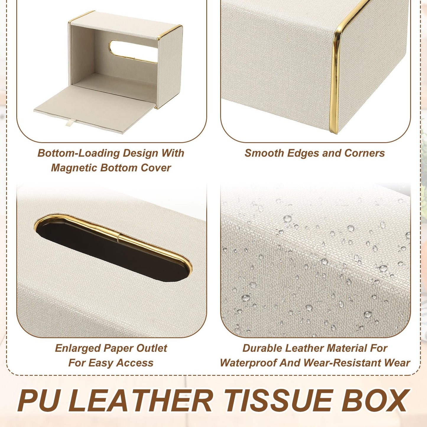 sourcing map Tissue Box Cover, Rectangle Modern Tissue Box Holder with Magnetic Closure for Living Room Bedroom Office Hotel Desk