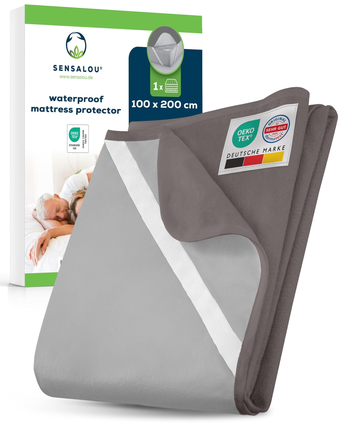 Sensalou Waterproof Mattress Protector 100 x 200 cm Grey – Mattress Cover for Single Bed