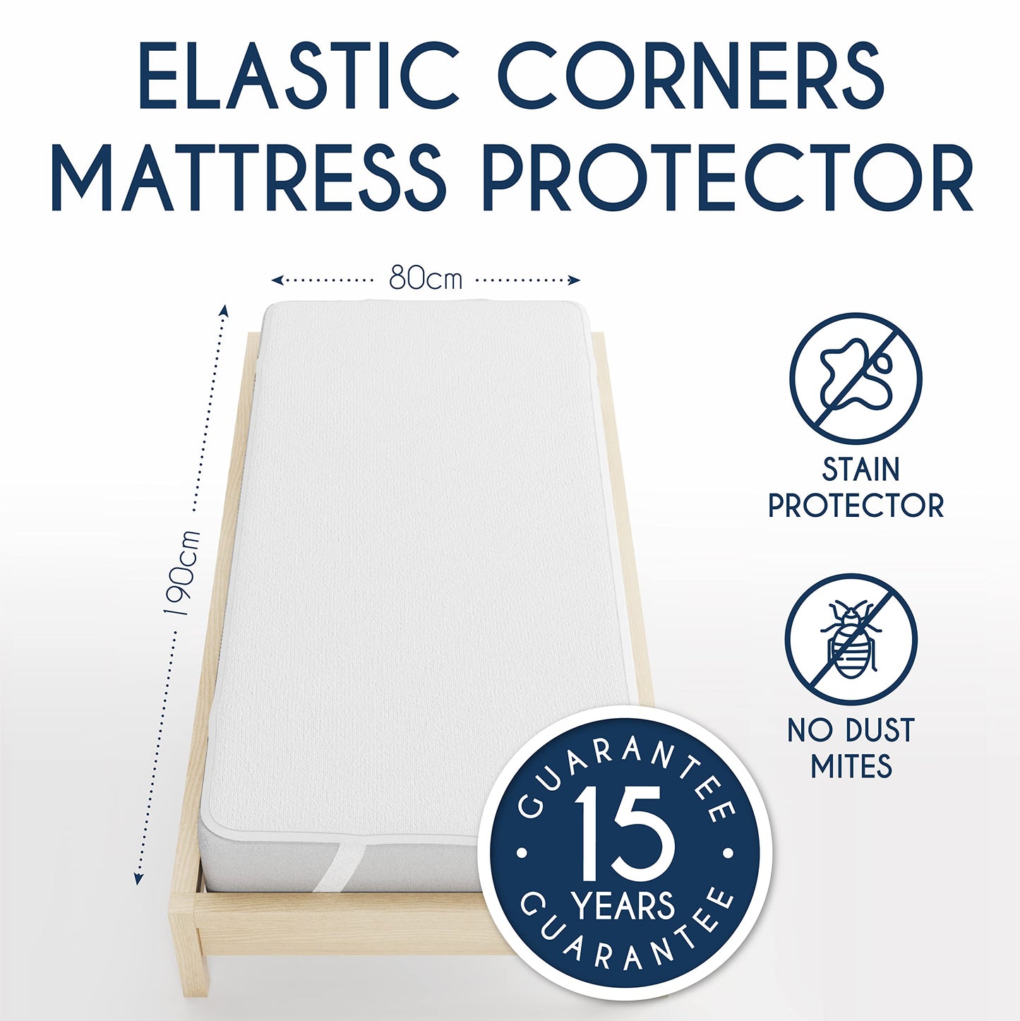 Dreamzie Mattress Protector Waterproof with 4 Elastic Corners - Made in EU - OEKO-TEX® Certified- For Mattress 80 x 190 cm