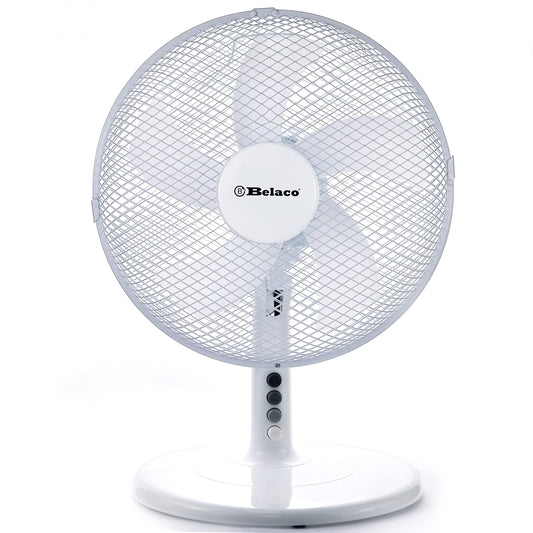 Belaco 12inch Table Fan Desk Fan with 3 Speed Oscillating cooling fan Stand Fan floor fan Low Noise Strong Resistant Base high protective mesh grill