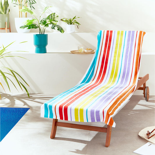 Catherine Lansfield Rainbow Stripe Beach Sun Lounger Towel 78x200cm Bright
