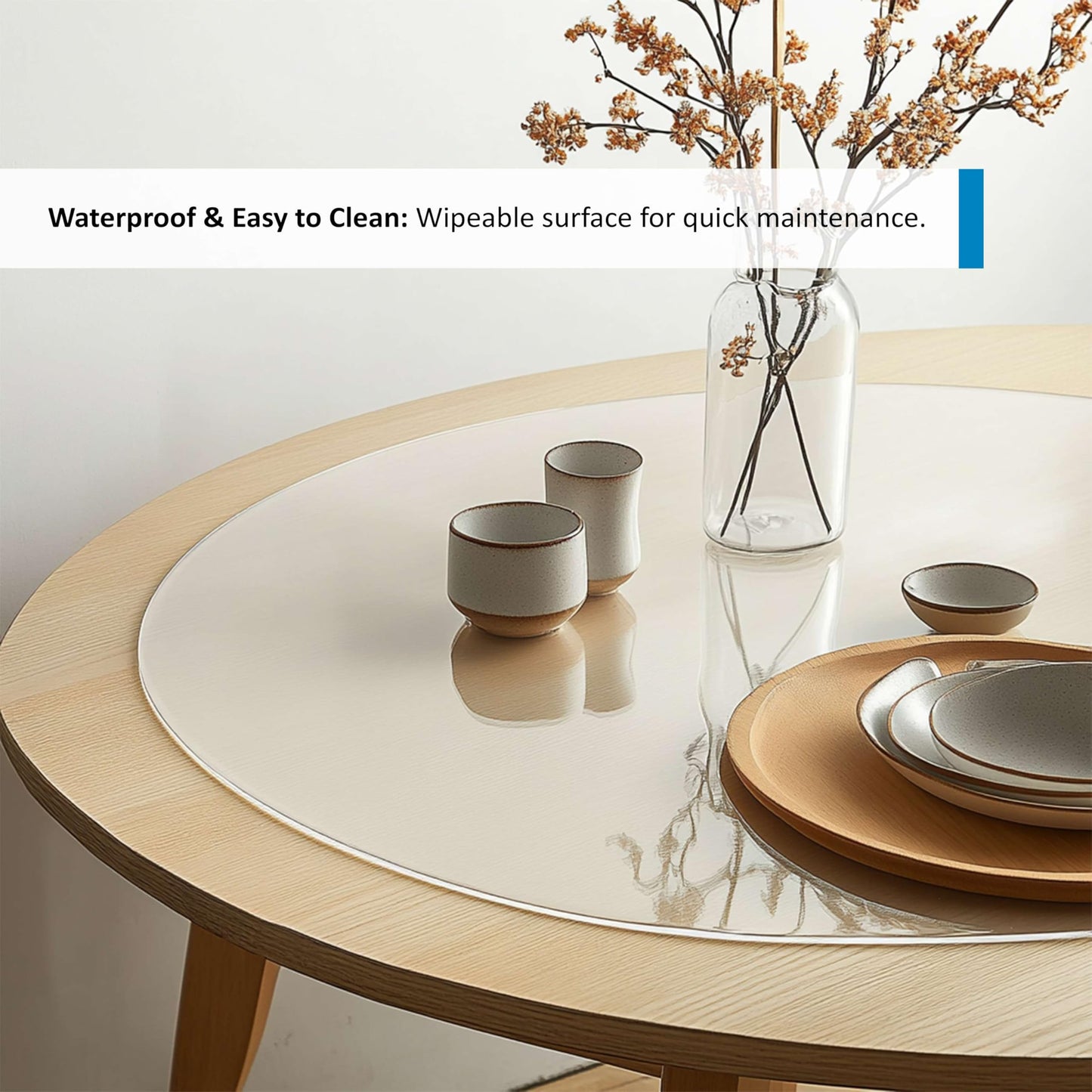 Round Clear PVC Table Protector, Heat Resistant & Waterproof, Clear (Round 60cm)