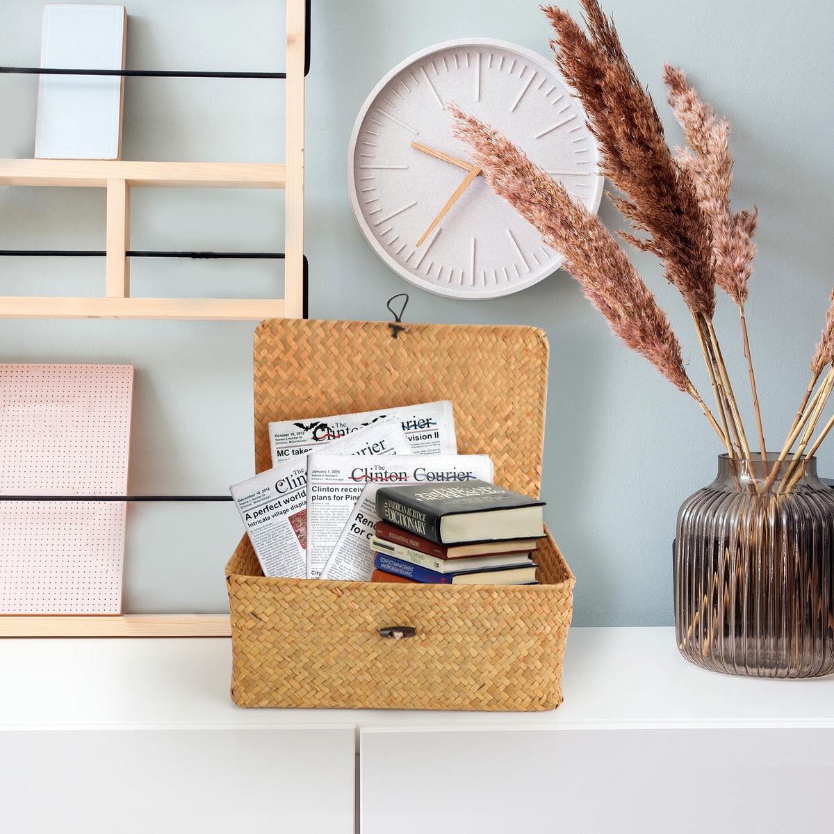 YKUKIZEE 3 PCS Rattan Woven Storage Basket with Lids Wicker Storage Basket