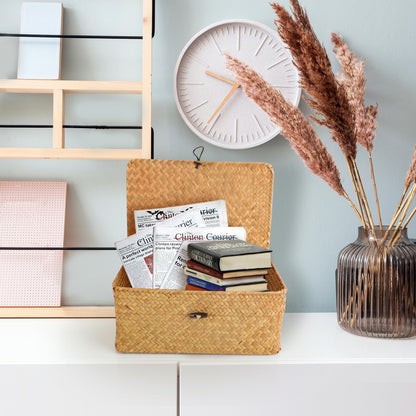 YKUKIZEE 3 PCS Rattan Woven Storage Basket with Lids Wicker Storage Basket