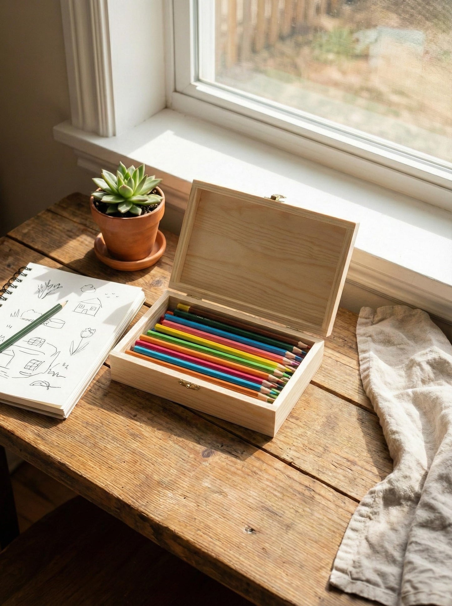 Laser Amore Wooden Box with Hinged Lid & Latch (19x11.5x3.5cm) – Small Pine Storage Box for Photo Prints, Memory Keepsake, Art Pencils, or Stash Box