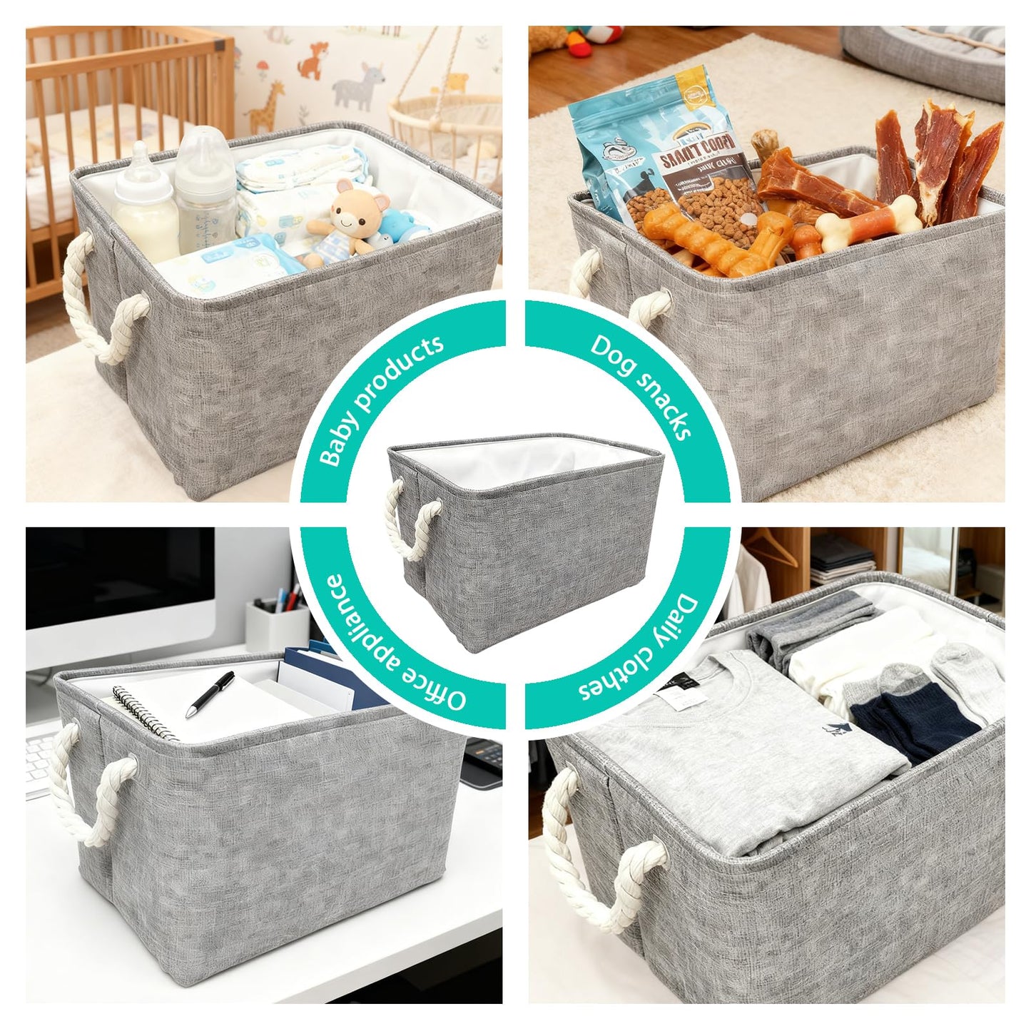 SJDOFU Storage Basket, Collapsible Storage Basket with Handles Grey