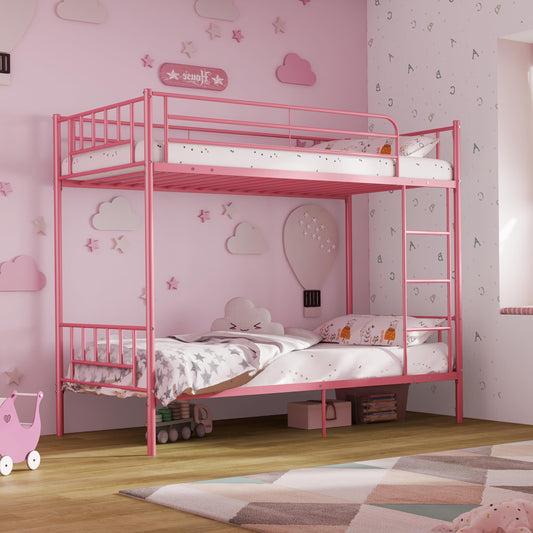 XINBEDEU 3FT Single Bunk Bed Metal Frame, Twin Over Twin Size Metal Bunk Bed with Slatted Support, Sturdy and Durable Design for Kids and Adults