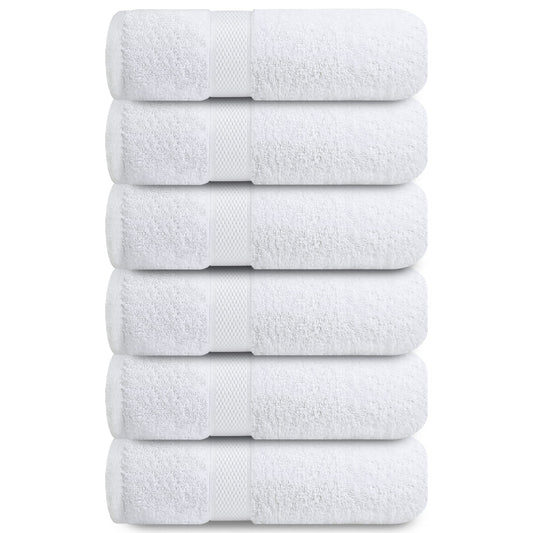 Infinitee Xclusives Premium White Hand Towels 6-Pack (40 x 72 cm) ? 100% Cotton, Super Absorbent, Quick-Dry Towels for Bathroom, Hotel, Salon & Gym