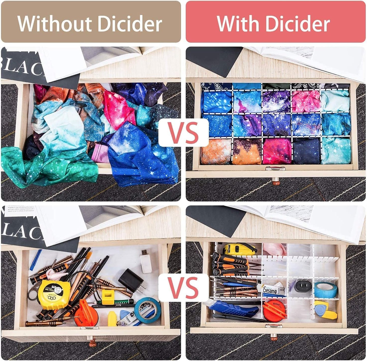 Flytianmy 40Pcs Drawer Dividers, Adjustable Drawer Organizer for Socks, Underwear, Makeup, Can Help Tidy Kitchen, Bedroom, DresserWhite