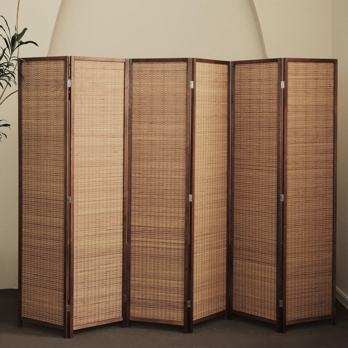 Furnnylane 6 Panel Bamboo Room Divider and Folding Panel Screen,Bamboo Panel Divider for Room Separation,Brown,170 cm H x 234 cm W