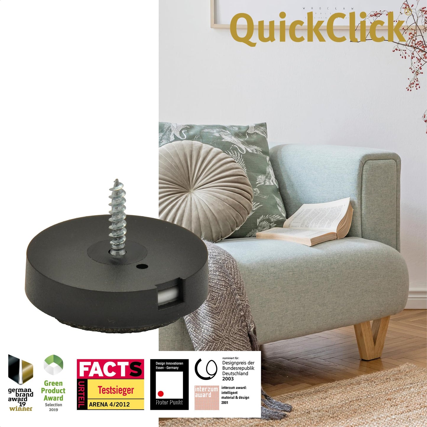 WAGNER QuickClick® Furniture glider set - DUO - reversible wool felt + plastic I 4x base + 4x reversible and replaceable insert - ULTRASOFT + HYPER