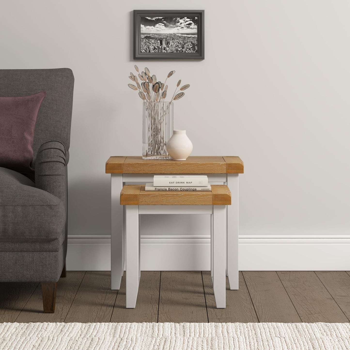 Seconique Windsor Nest Of 2 Tables in Ivory/Oak