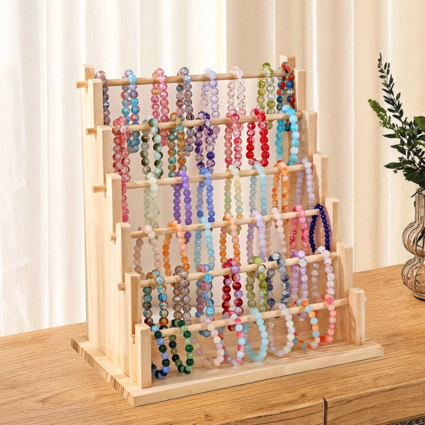 6-Layer Wooden Bracelet Display Stand, Adjustable, Detachable, Strong Weight Capacity, Jewelry Storage for Necklaces, Bracelets, Earrings