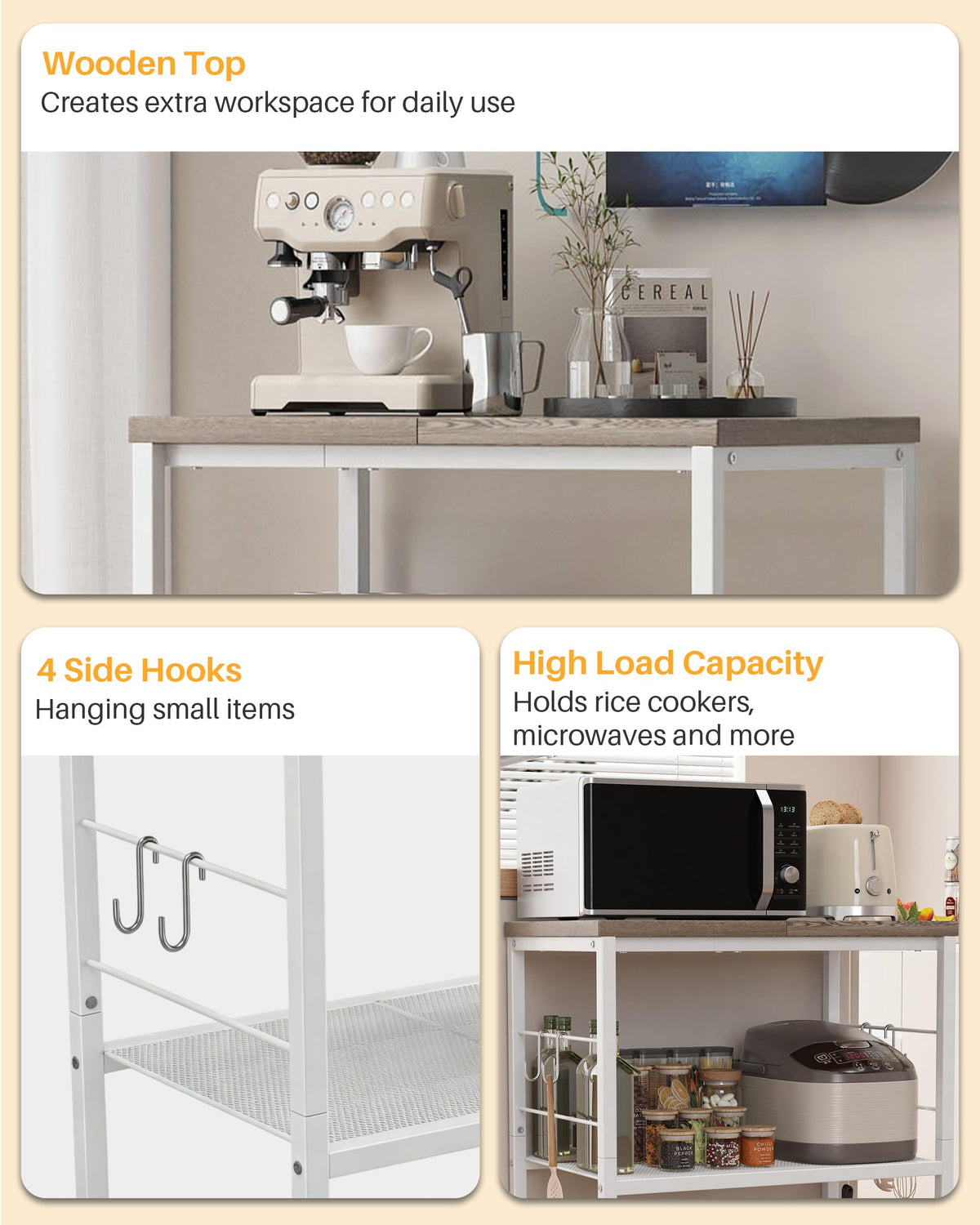 Ornestia 3 Tier Kitchen Trolley With Small Island for StorageWhite
