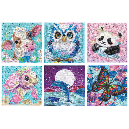 Kssvzz 6 Pack 5D Diamond Painting Kit for Kids, Cartoon Animal Diamond Art Kits, 6x6 Inch Full Drill Art Gem Painting for Girls, Boys, Beginners,