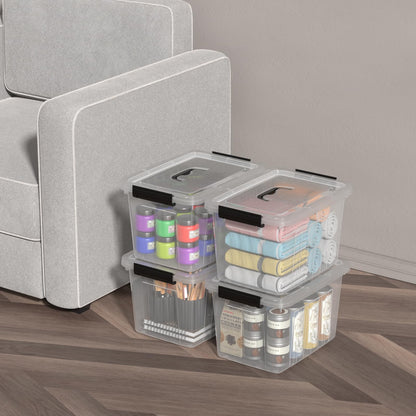 Dynko 4-pack 10 Liters Plastic Storage Boxes, Clear Boxes with Lids