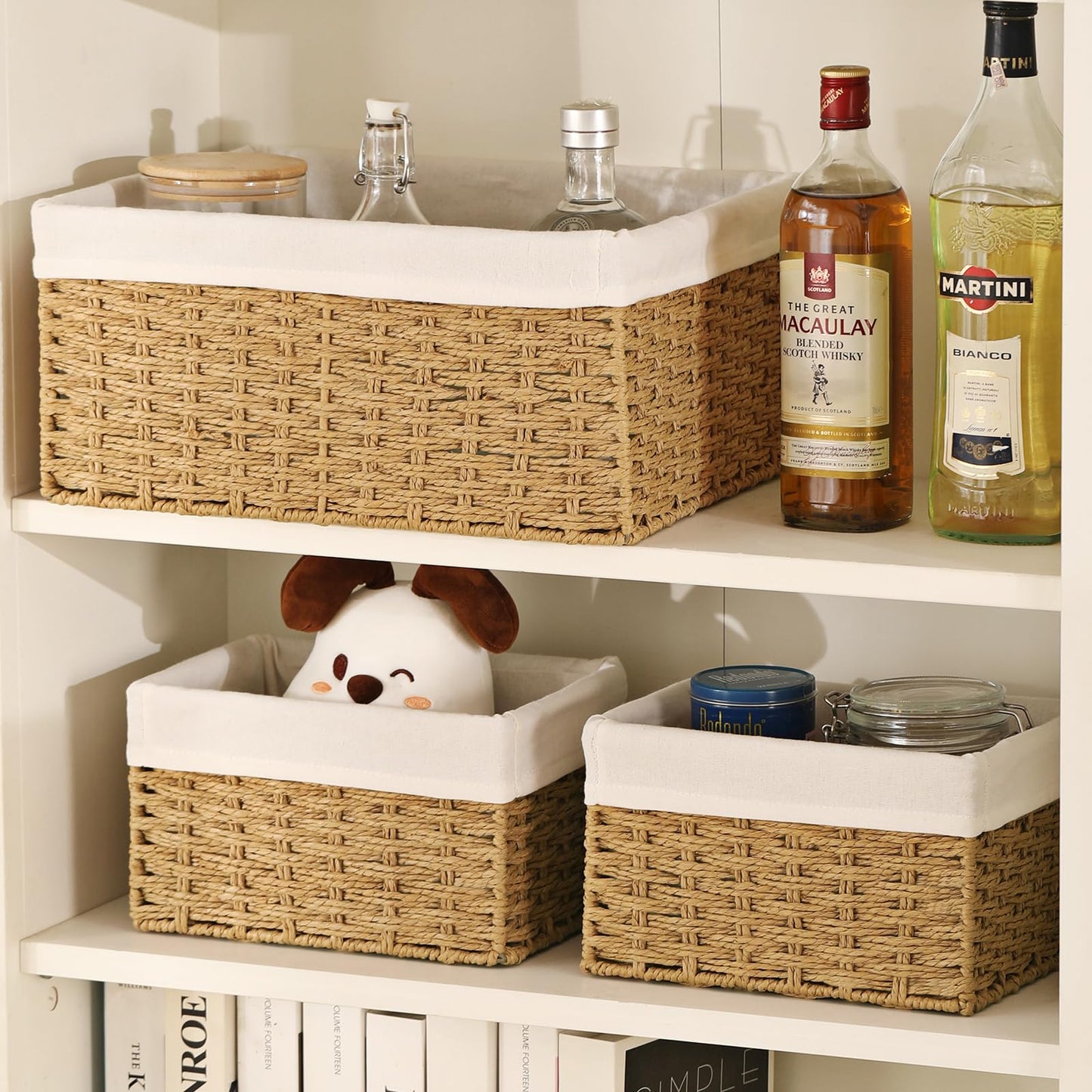 Vagusicc Wicker Storage Basket with Handles and Removable Fabric Lining