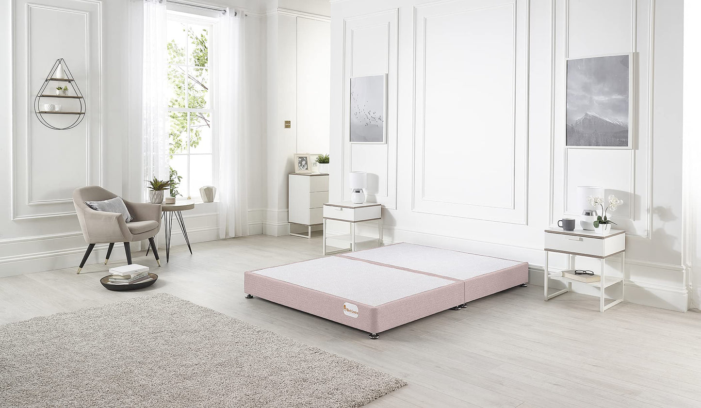 Bed Centre Platform Divan Bed Covered in Luxury Plush, Linen and Tweed Fabric (Navy Plush, King 150 x 200cm)