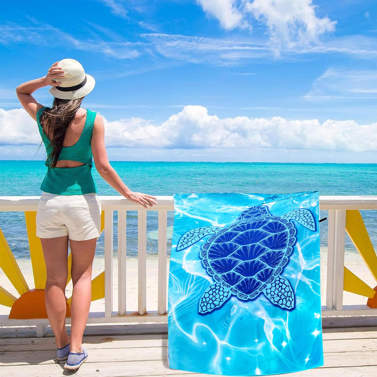 Large Thin Microfibre Beach Towel with Bag for Adult Men Women,160x90cm Blue Turtle Beach Towels Quick Dry Sand Free Lightweight Swim Bath Towel for