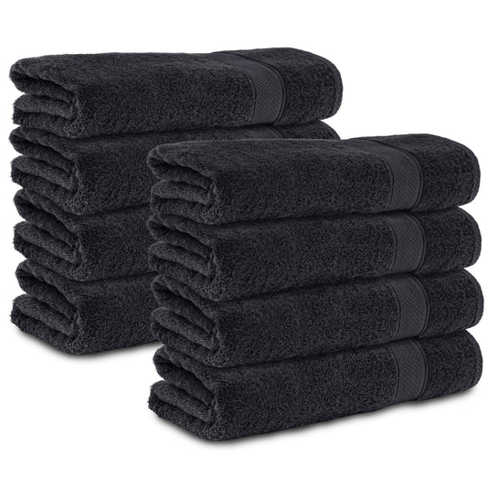 Komfortec Set of 8 Hand Towels 50 x 100 cm 100% Cotton 470 g/m? Terry Cloth Soft Black