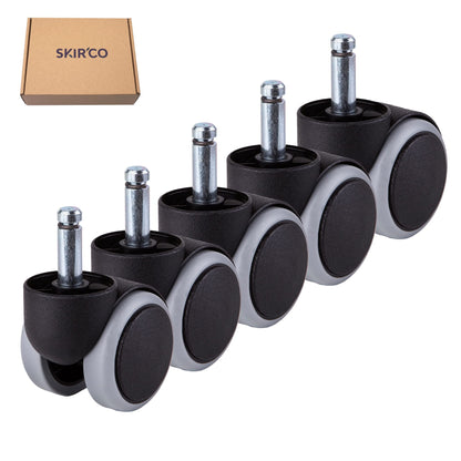 SKIR'CO 5 pcs 50 mm Rubber Chair Wheels, Rolling Office Chair Castors, Replacement Casters, Swivel Wheels, Universal Long Stems 5, Ø 10 mm