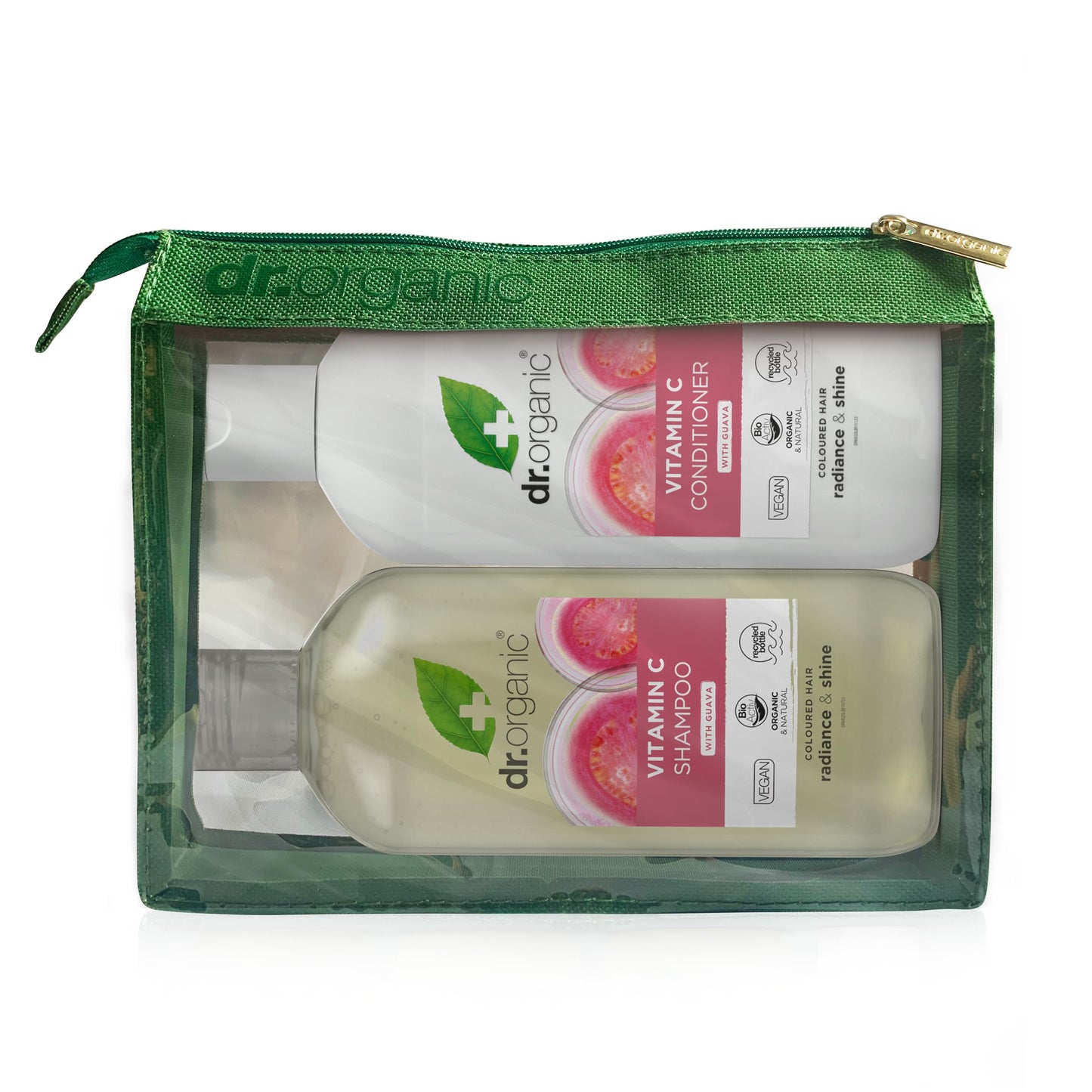 Dr Organic Vitamin C with Organic Guava Shampoo & Conditioner Set with Travel Bag, Coloured Hair, Natural, Vegan, Cruelty-Free, Paraben & SLS-Free,