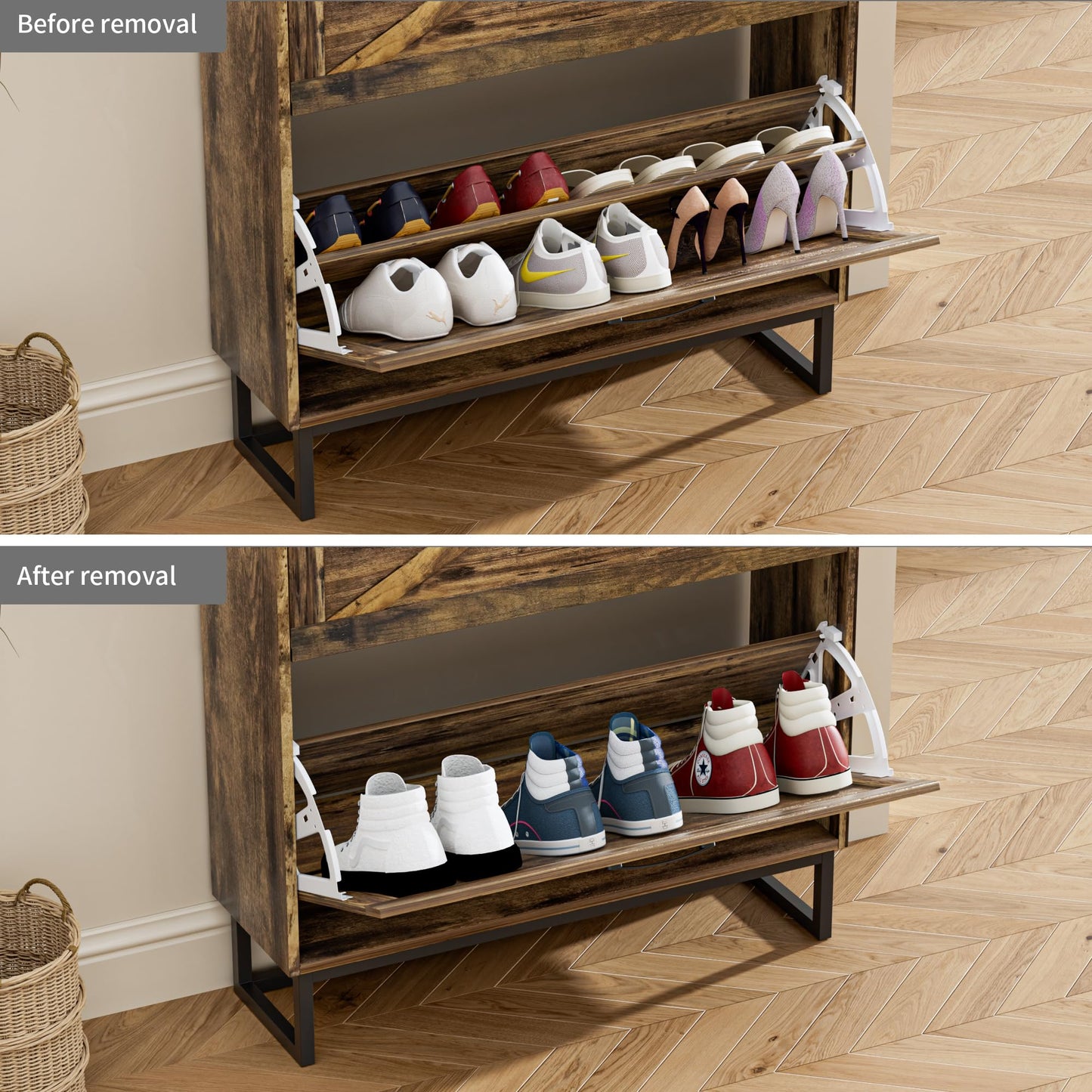 BonVache Rustic Shoe Cabinet 80cm Width For Hallway, Brown Cabinet Shoes with 2 Drawer Can Storage 16-20 Pairs of Shoes