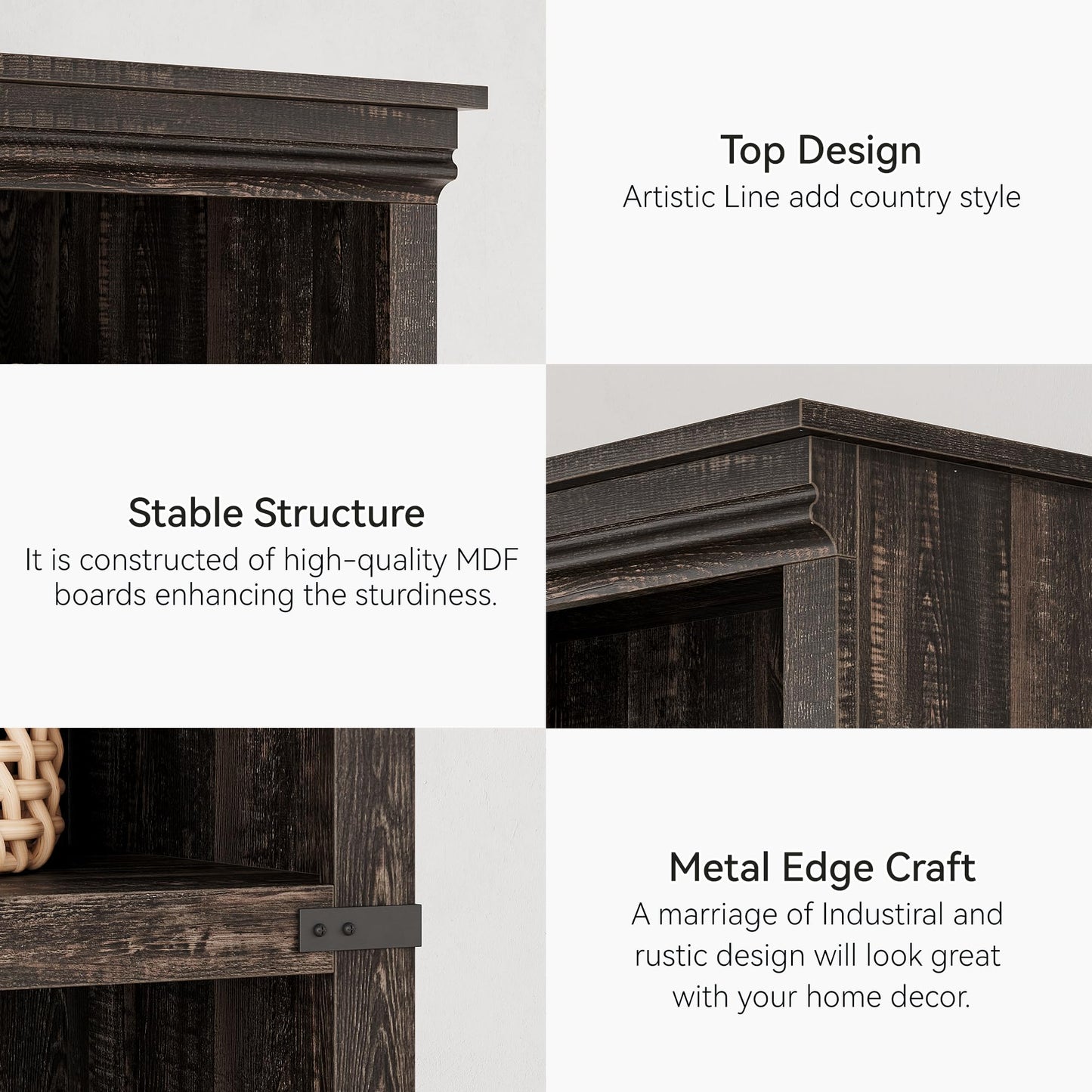 5 Tier Bookcase, Farmhouse Book Shelf with Storage Open Display Bookshelves, Book Case Wooden 5 Shelf Bookcase Home Decor Furniture for Home Office