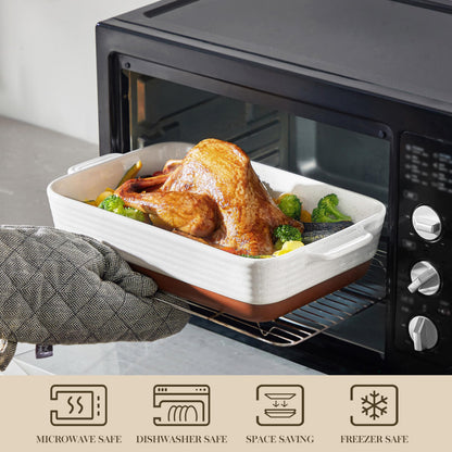 MALACASA 4.5L Ceramic Baking Dish with Handles, 9 x 13 Inches Casserole Dishes, Deep Rectangular Oven Dish, Khaki White Lasagna Pan Bakeware for