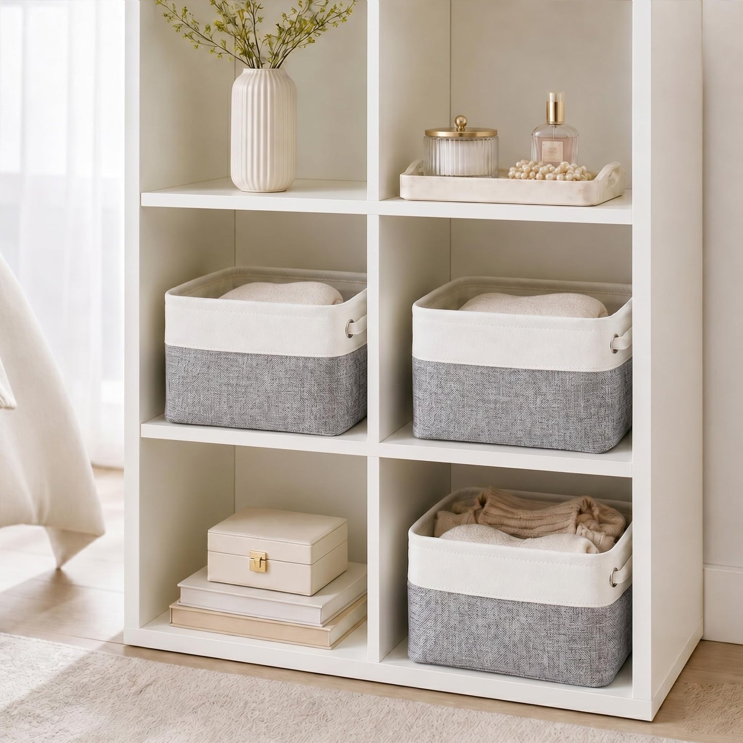 Mangata Set of 3 Fabric Storage Baskets, Grey White M