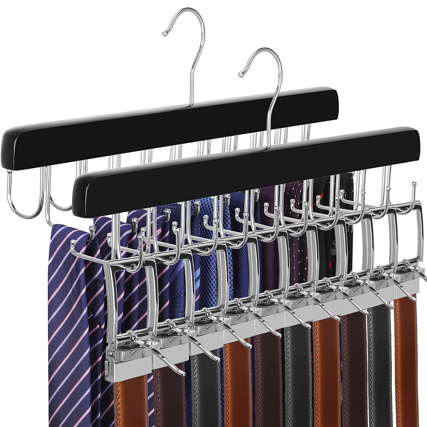 TOPIA HANGER 2 Pack 2 in 1 Belt Tie Hanger for Closet Max 60 Belts with 60 Ties Capacity