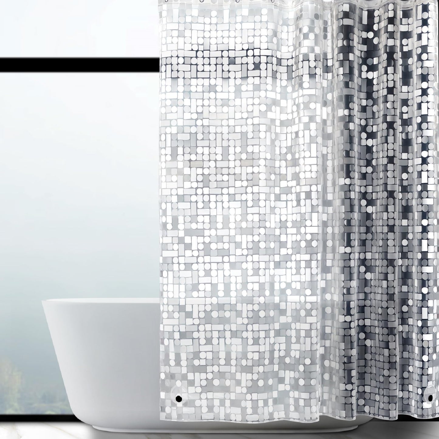 WELTRXE Shower Curtain Mould Proof Resistant, Waterproof Shower Curtains Liner, Heavy Duty EVA Bathtub Curtain with Magnets and Hooks, Weighted Hem