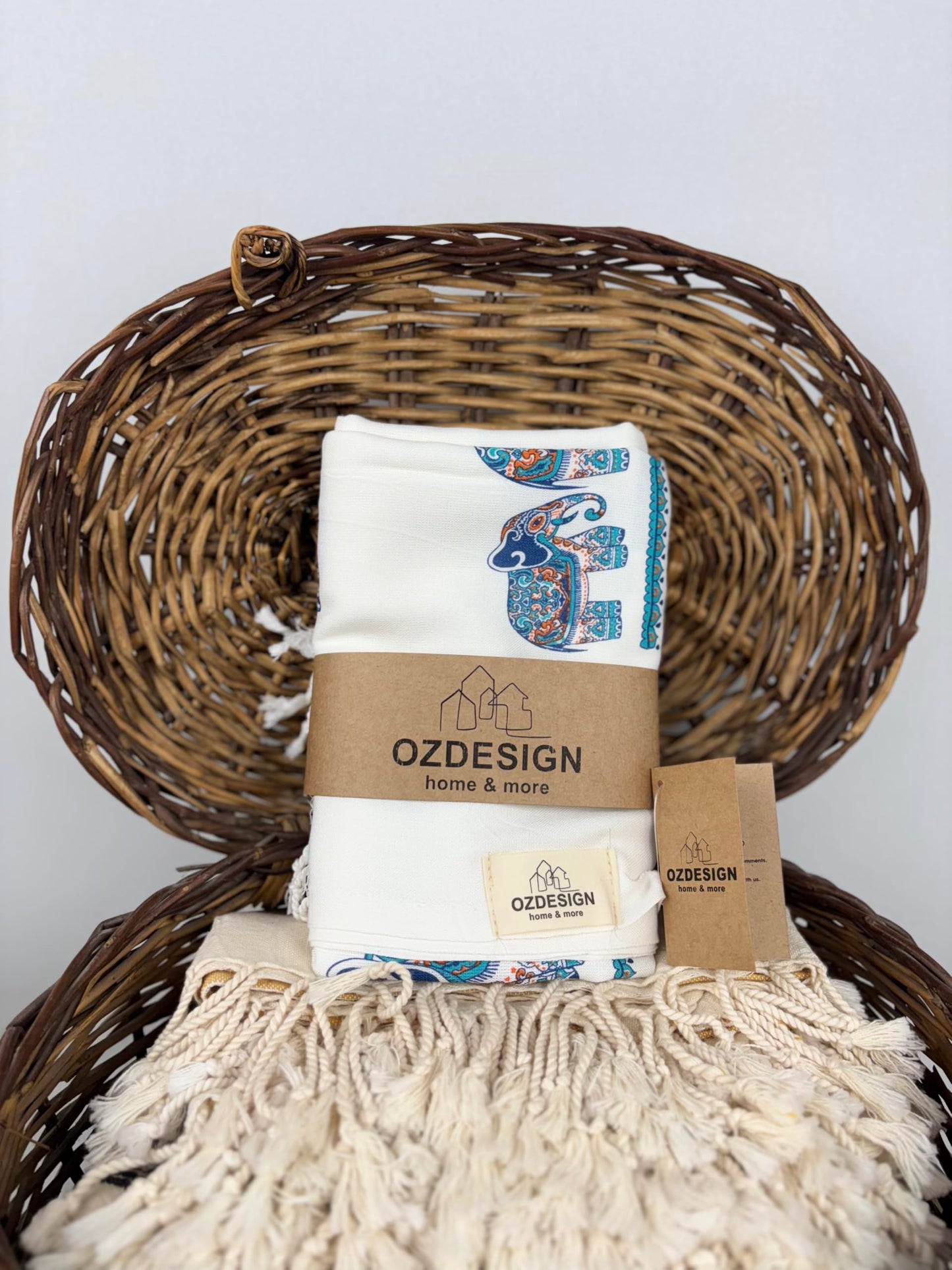 OZDESIGN Turkish Peshtemal Towel – 95x175 cm, Cotton Viscose Blend, Lightweight & Quick Dry, Serigraph Printed Hammam Towel for Bath