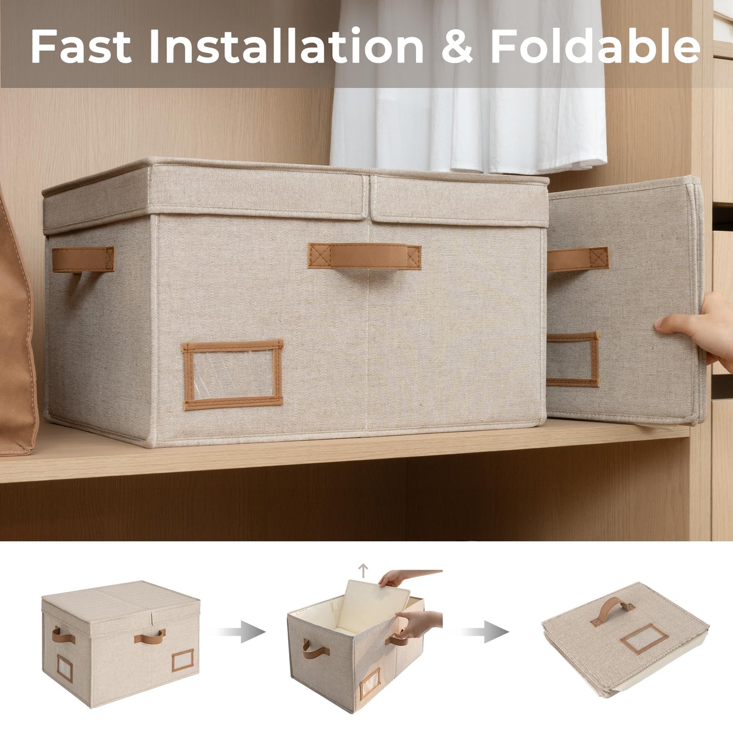 StorageWorks Large Fabric Storage Boxes with Lids, Foldable Storage Boxes with Lids and Divider Boards, Wardrobe Storage Organisers for Clothes